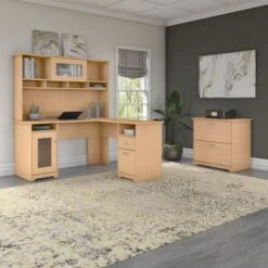 Cabot 60W L-Shaped Desk With Hutch And File Cabinet By Bush Furniture - Harvest Cherry -Office Storage Sales c34f0bf0 8e1a 41f6 8edf afa6e0b2c9d8