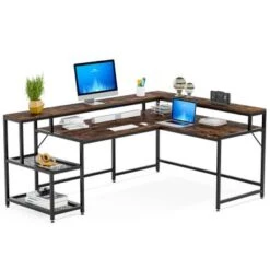 Lee Industrial L-Shaped Desk With Storage Shelves, Corner Computer Desk PC Laptop Study Table Workstation - Grey -Office Storage Sales c83f3dcb 785a 47df 8977 a81d6789a8ff