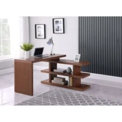 Somette Motion Home Office Desk With Shelves - Walnut Finish - Walnut