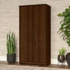 Cabot Tall Storage Cabinet With Doors By Bush Furniture - Modern Walnut