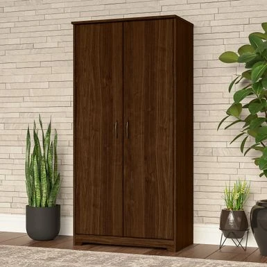 Cabot Tall Storage Cabinet With Doors By Bush Furniture - Modern Walnut 1 Cabot Tall Storage Cabinet With Doors By Bush Furniture - Modern Walnut