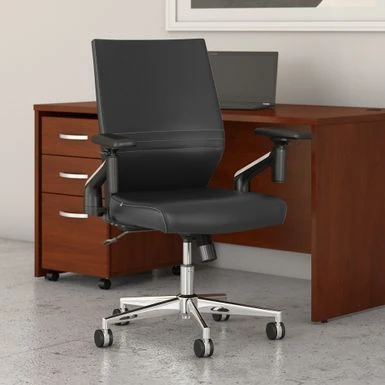 Cabot Mid Back Leather Office Chair By Bush Furniture - Dark Gray Leather 2 Cabot Mid Back Leather Office Chair By Bush Furniture - Dark Gray Leather - Image 2