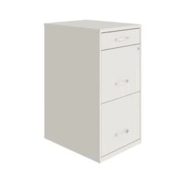 Space Solutions 18" Deep 3 Drawer Metal File Cabinet, Pearl White - White - Letter