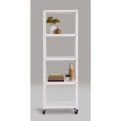 Porch & Den Leigh Industrial Modern Mobile 5-shelf Bookcase Cart - White