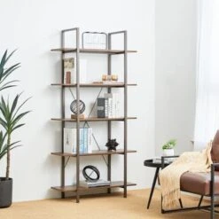 Glitzhome Casual 3-5 Tier Etagere Storage Bookcase Ladder Bookshelf - Walnut-4.6FT-H Shape -Office Storage Sales cf08cd2d 67d2 411e a010 dc6e96dbaa08