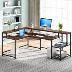 Lee Industrial L-Shaped Desk With Storage Shelves, Corner Computer Desk PC Laptop Study Table Workstation - Grey -Office Storage Sales cf6ce57a 3c3c 4406 95c0 07190bcb5c2d