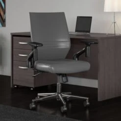 Cabot Mid Back Leather Office Chair By Bush Furniture - Dark Gray Leather
