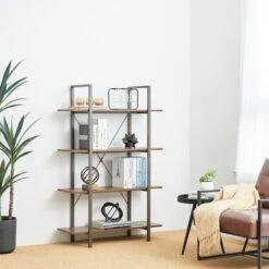 Glitzhome Casual 3-5 Tier Etagere Storage Bookcase Ladder Bookshelf - Walnut-4.6FT-H Shape -Office Storage Sales d325da97 098b 476e 8daa 14e2fd36e9e5