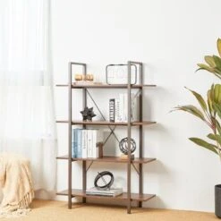 Glitzhome Casual 3-5 Tier Etagere Storage Bookcase Ladder Bookshelf - Brown-3.5FT-H Shape -Office Storage Sales d4f05897 a271 4c45 8ccd a5f894d2b019