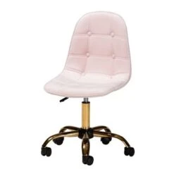 Baxton Studio Kabira Contemporary Glam And Luxe Velvet Fabric And Gold Metal Swivel Office Chair - Blush Pink, Gold