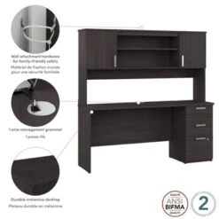 Ridgeley 65W Computer Desk With Hutch By Bestar - Charcoal Maple -Office Storage Sales d9013c5b 638c 413d 8462 57c266674c0b