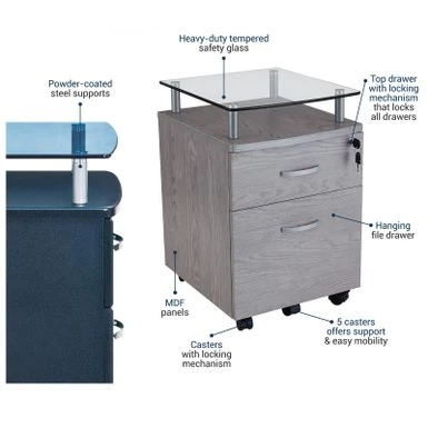 Porch & Den Capilano Glass Top Rolling File Cabinet - Graphite 13 Porch & Den Capilano Glass Top Rolling File Cabinet - Graphite - Image 13