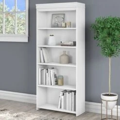 Fairview Antique White 5-shelf Bookcase - Antique - Shiplap Gray/Pure White