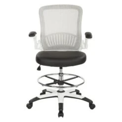 Work Smart Mesh Back Drafting Chair With Black Faux Leather Seat And Adjustable Footring