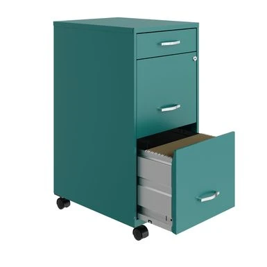 Space Solutions 18" Deep 3 Drawer Mobile Metal File Cabinet, Teal - Green - Letter 4 Space Solutions 18" Deep 3 Drawer Mobile Metal File Cabinet, Teal - Green - Letter - Image 4