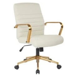 Ave Six Baldwin Mid-Back Faux Leather Chair With Gold Finish Arms And Base - Saddle -Office Storage Sales dda08535 595b 4dd3 9b78 91c5a2488a58
