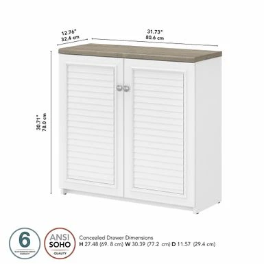 Fairview Storage Cabinet With Doors And Shelves By Bush Furniture - 31.73"L X 12.76"W X 30.71"H - Cape Cod Gray 15 Fairview Storage Cabinet With Doors And Shelves By Bush Furniture - 31.73"L X 12.76"W X 30.71"H - Cape Cod Gray - Image 15