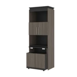 Orion 30W Tall Storage Cabinet With Doors And Fold-Out Desk By Bestar - Bark Grey/Graphite