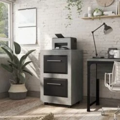 DH BASIC Urban Two-Drawer Mobile File Cabinet With Iron Bar Pulls By Denhour - Cement