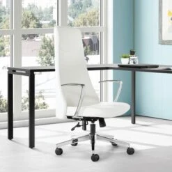 High Back Office Chair With Antimicrobial Fabric - Snow