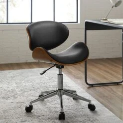 Madonna Mid-century Adjustable Office Chair By Corvus - Black - Walnut Finish
