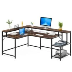 Lee Industrial L-Shaped Desk With Storage Shelves, Corner Computer Desk PC Laptop Study Table Workstation - Grey -Office Storage Sales e9eb3aed 47c9 41b7 957e 9399d5cc32da