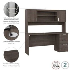 Ridgeley 65W Computer Desk With Hutch By Bestar - Charcoal Maple -Office Storage Sales ea35bc14 9b60 42f1 bad0 32797326a26d