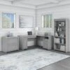 L-shaped Desk With Bookcase And File Cabinet - Cape Cod Gray