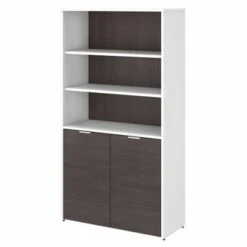 Jamestown 5 Shelf Bookcase With Doors By Bush Business Furniture - Storm Gray/White -Office Storage Sales eac95f6f 1e52 42e2 9efc 9dc7b5d29a4a