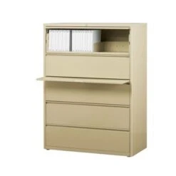 8000 Series 42" Wide 5-Drawer Lateral File Cabinet, Putty - Locking - Beige - Steel/Metal