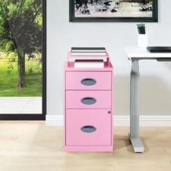 Metal File Cabinet - Pink 3 Drawers