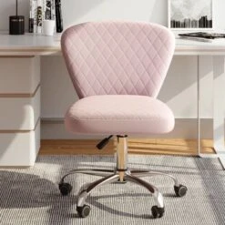 Corvus Velvet Armless Adjustable Swivel Home Office Chair - Pink