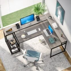 Lee Industrial L-Shaped Desk With Storage Shelves, Corner Computer Desk PC Laptop Study Table Workstation - Grey -Office Storage Sales f0143818 b5d7 478f ab8a 573c1dce7b92