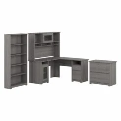 Cabot 60W L-Desk With Hutch, Cabinet And Bookcase By Bush Furniture - Harvest Cherry -Office Storage Sales f14c38cf 4ab4 4e23 ba5e 8fd40ff11c7f