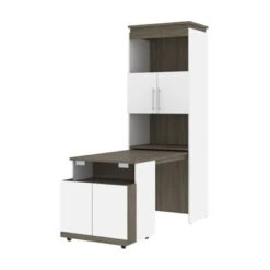 Orion 30W Tall Storage Cabinet With Doors And Fold-Out Desk By Bestar - Bark Grey/Graphite -Office Storage Sales f192ee26 0ddb 4185 b3ce 684a8c866f16