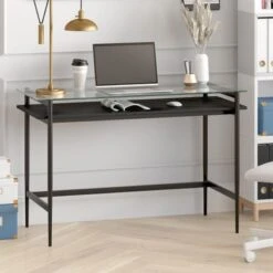 Eaton Desk - Brass 36" With Faux Marble Shelf -Office Storage Sales f28977e2 b83f 4284 9f30 5b565224f699