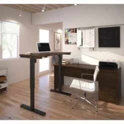 Bestar Prestige L-Desk Including Electric Height Adjustable Table - Bark Gray & Slate -Office Storage Sales f49ea97b 70b2 4717 ab84 5b48b68331e9