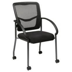 Pro-Line II Black Breathable ProGrid Rolling Visitor's Chair - ProGrid Back Visitor's Chair, Titanium Legs