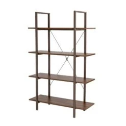 Glitzhome Casual 3-5 Tier Etagere Storage Bookcase Ladder Bookshelf - Walnut-4.6FT-H Shape