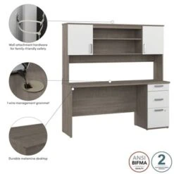 Ridgeley 65W Computer Desk With Hutch By Bestar - Charcoal Maple -Office Storage Sales fc4c9d38 5510 4146 8bf6 5a7ab845f1a6