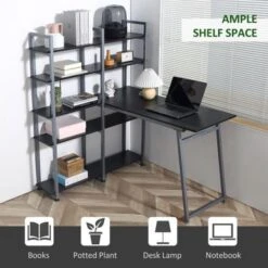 HOMCOM 5 Tier Versatile L-Shaped Computer Desk Writing Table With Display Shelves And Metal Frame, Space-Saving, For Study Room - Natural -Office Storage Sales fe44b196 4e99 4c22 ba62 1bb509f62da4
