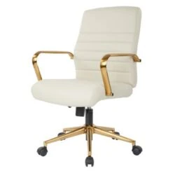 Ave Six Baldwin Mid-Back Faux Leather Chair With Gold Finish Arms And Base - Saddle -Office Storage Sales ffb2d5d6 991e 4768 804b b0fe5eb9bf56